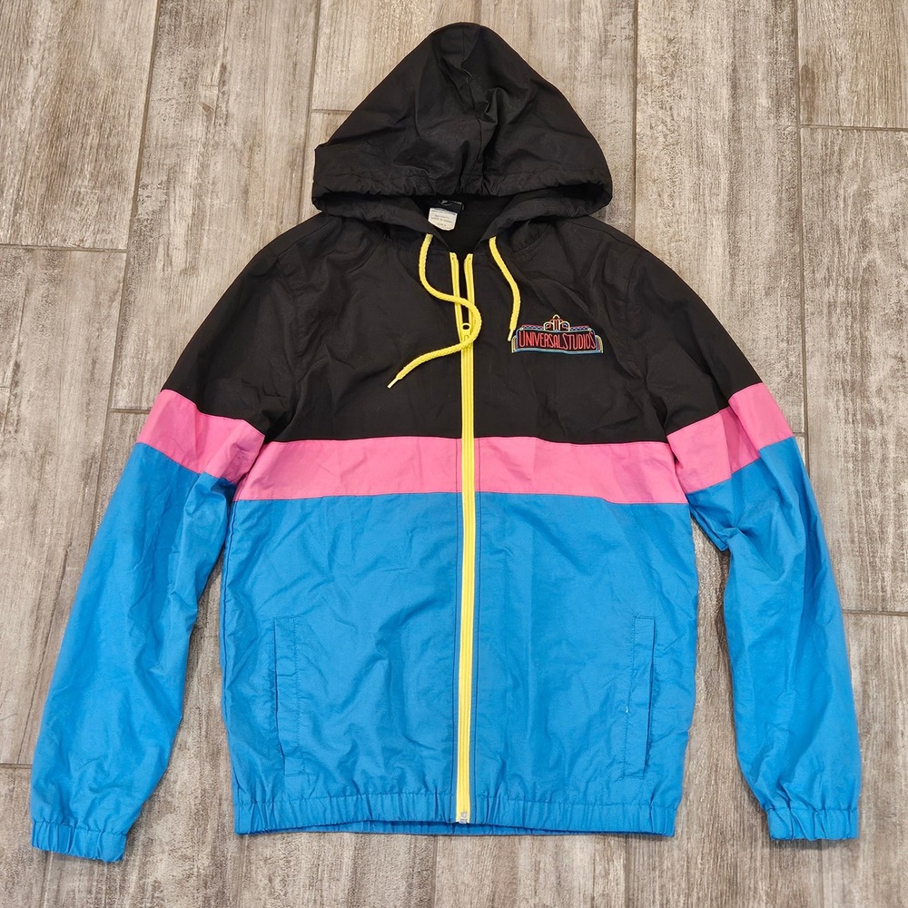 Universal Studios‎ Windbreaker Jacket Mens S Colorblock Retro Neon Embroidered